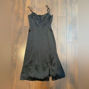 Wilfred Aritzia 2 satin corset top black dress women smocked